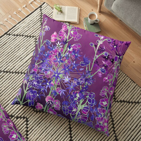 Delphiniums & Alliums - Purple Flowers Floor Pillow