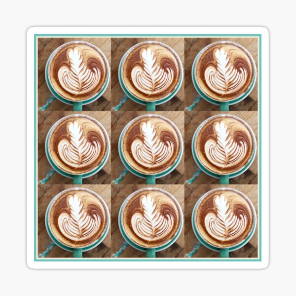 Cappuccino Coffee in Jade Cups on whitewashed table - Grid Pattern - Vicki Hadfield - Australia Sticker