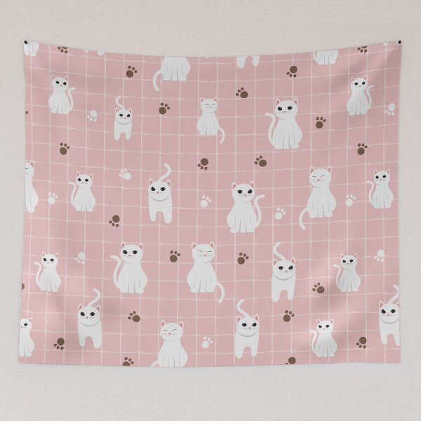 Item preview, White cat repeat pattern  designed and sold by Tanuja  Sharma.