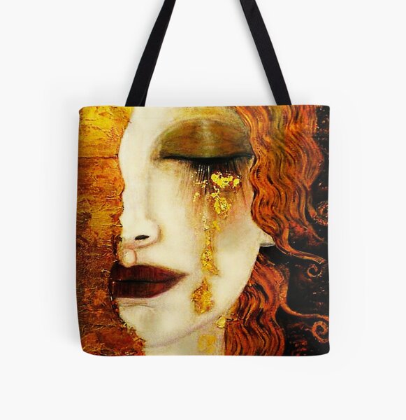 Lady With Fan and Cat, Vintage Gustav Klimt Art Print, All Purpose Designer  Tote Bag - Medium