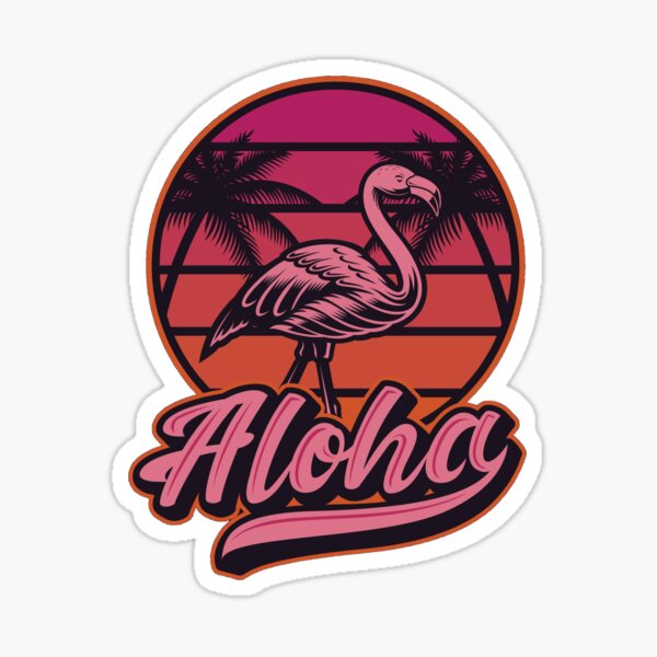 Vintage Sunset Flamingo and Aloha Design Sticker