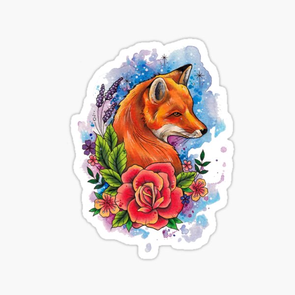 Fox and floral watercolor design Sticker