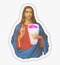 Jesus sippin' styrofoam & purp Sticker