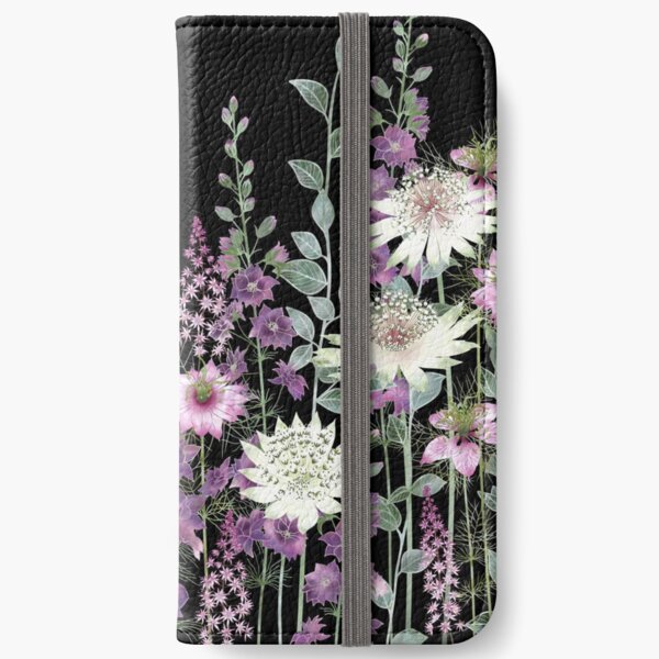 Flower Garden at Night - Astrantia, Persian Jewels, Larkspur, Tiarella iPhone Wallet