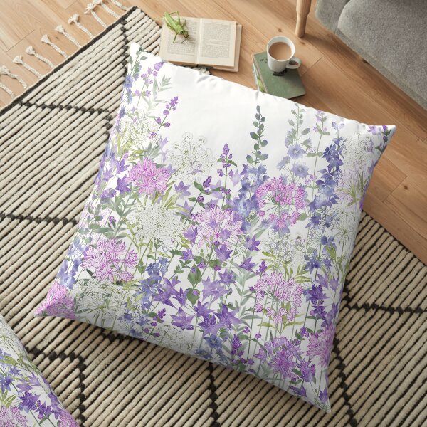 Flower Garden - Allium Eros, Larkspur, Ammi, Cluster Lilies, Catmint Floor Pillow