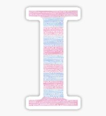 Letter I Blue And Pink Dots And Dashes Monogram Initial Sticker