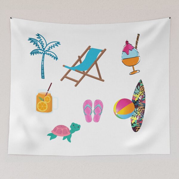 Item preview, Summer Beach Days Pack - cute -  blue, juice , slipper, palm tree, turtle , fun designed and sold by Amalzaki.