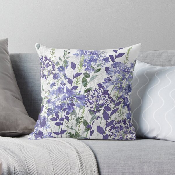 Blue Flowers - Agapanthus, Alliums, Loosestrife, Larkspur Throw Pillow