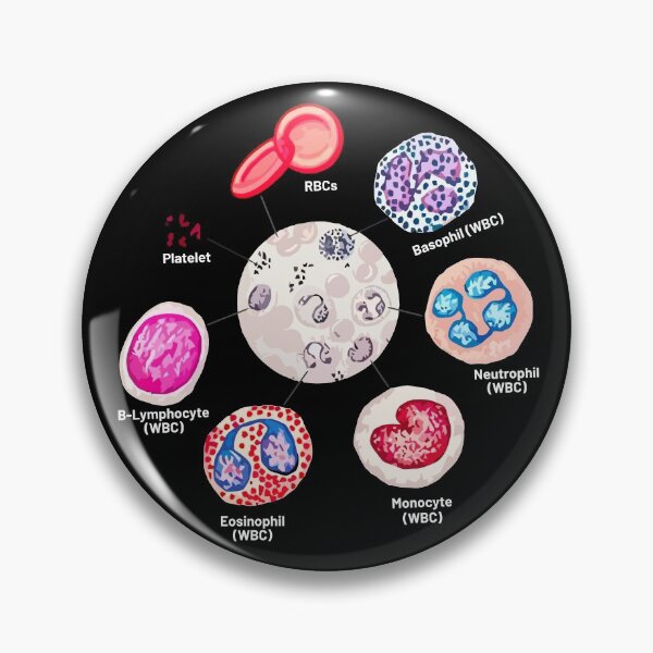 Item preview, Blood cells. RBCs. WBCs, Basophil, Platelet, thrombocyte, Neutrophil, B-Lymphocyte, Monocyte, Eosinophil. designed and sold by labstud.