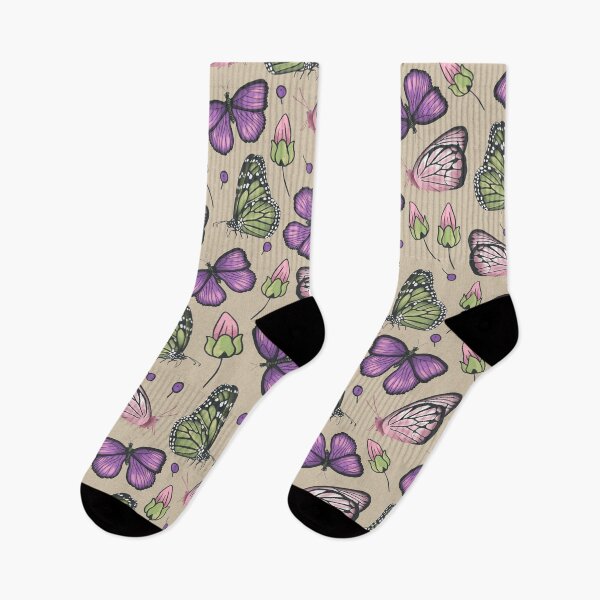 Item preview, Pattern of hand drawn butterflies in purple and green designed and sold by colorofmagic.