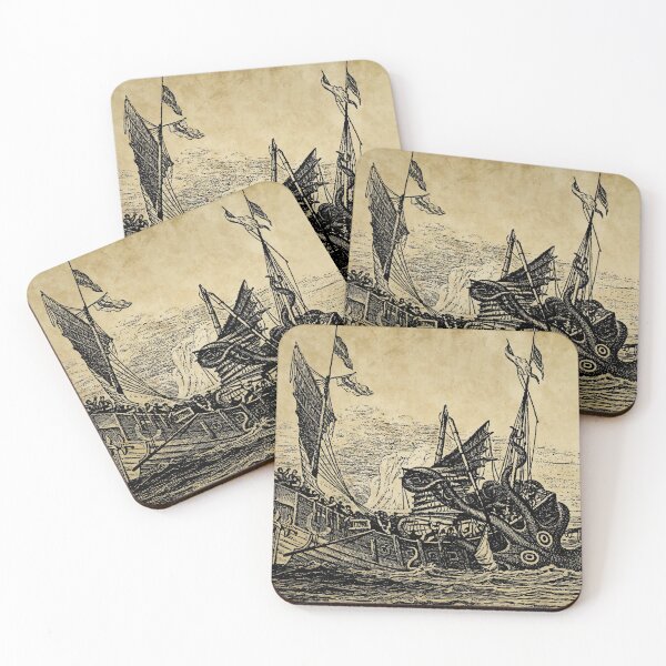 Item preview, Vintage Kraken attacking ship illustration designed and sold by monsterplanet.