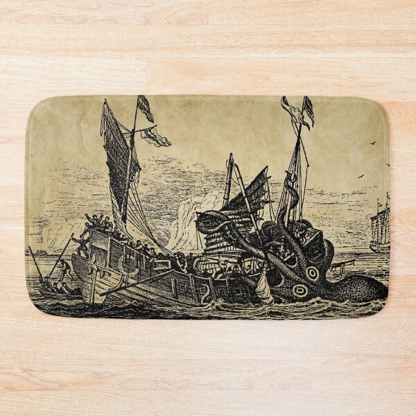 Item preview, Vintage Kraken attacking ship illustration designed and sold by monsterplanet.