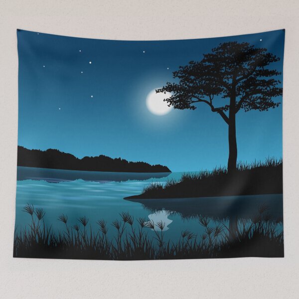 Item preview, Tree With River Night Time Landscape designed and sold by JTS STORE.