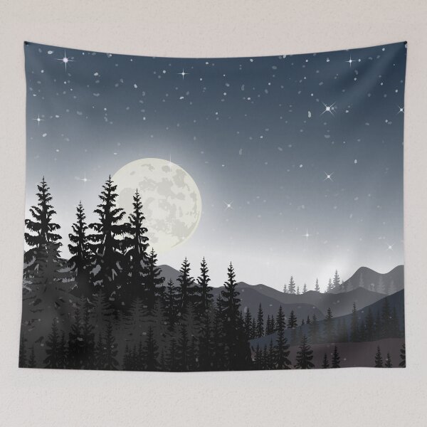 Item preview, Panorama Starry Night Landscape With Full Moon And Mountain Background designed and sold by JTS STORE.