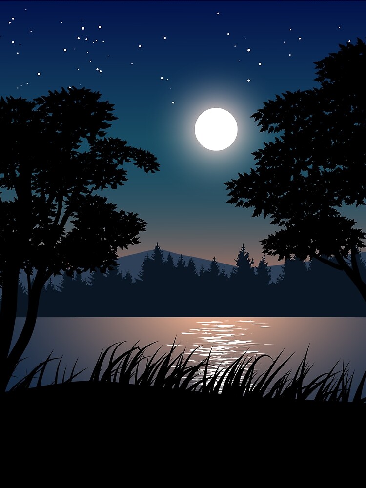 Thumbnail 3 of 3, Scarf, Night Landscape With Tree Riverside designed and sold by Rittichai.