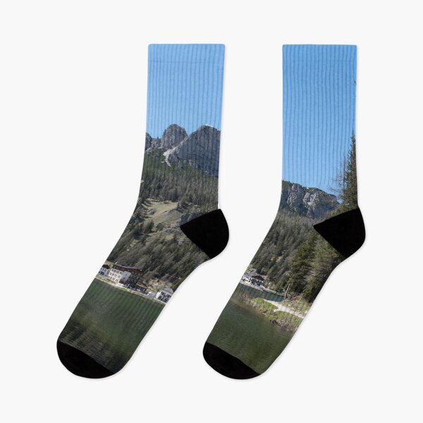 Item preview, The fabulous alpine lake of Misurina in the Dolomites. Lovely and relaxing place in the Italian Alps. Reflections in the rippled water. Sunny spring day. designed and sold by Maurizio Fabbroni.