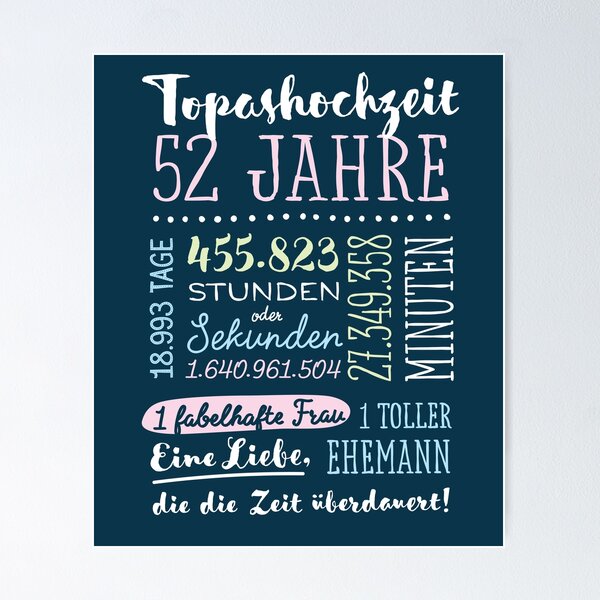 Item preview, Topashochzeit 52 Jahre Hochzeitstag Geschenk Mann Frau designed and sold by betternotes.