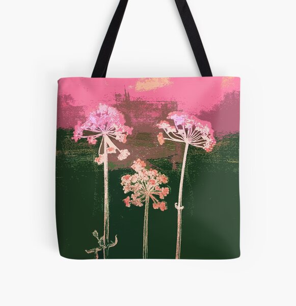 Cow Parsley: pink All Over Print Tote Bag