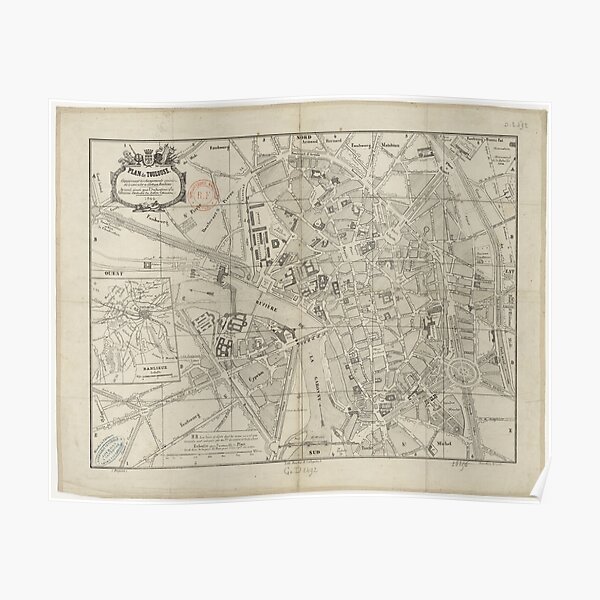 Vintage Map of Toulouse France (1844) Poster