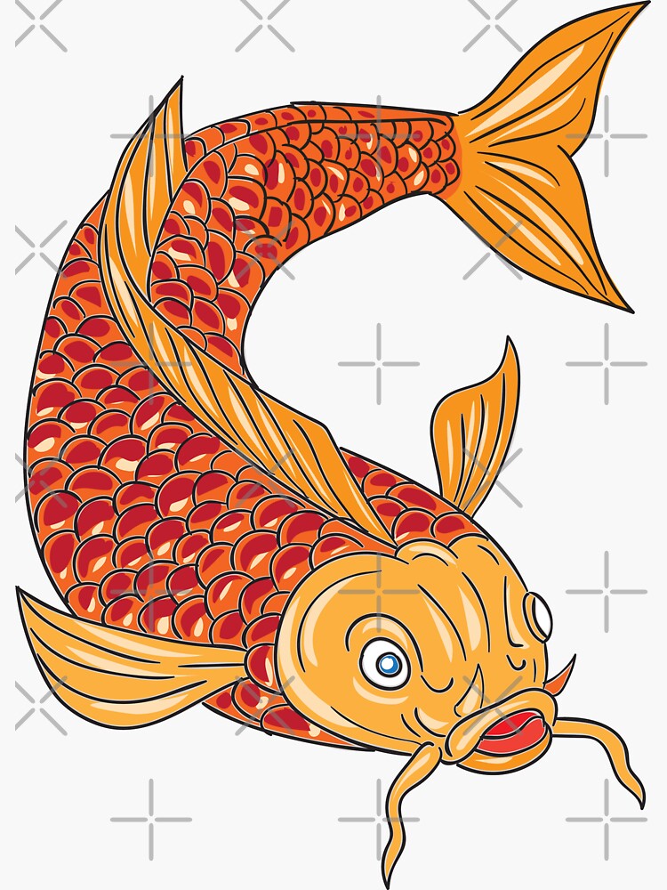 Koi Nishikigoi Carp Fish Swimming Down Drawing Sticker By Patrimonio
