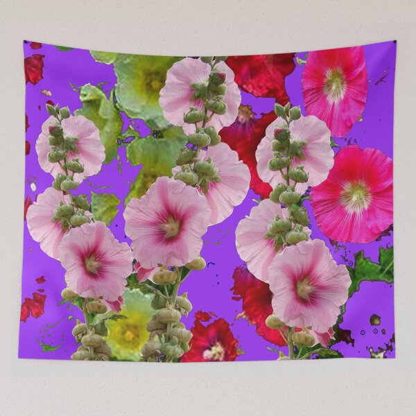 Item preview,  PURPLE COLOR PINK HOLLYHOCKS  FLORAL GARDEN ABSTRACT ART designed and sold by sharlesart.