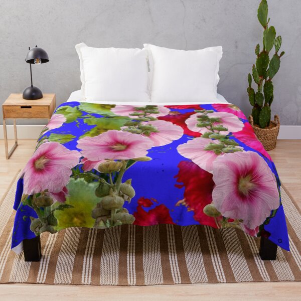 Item preview, BLUE COLOR PINK HOLLYHOCKS  FLORAL GARDEN ABSTRACT ART designed and sold by sharlesart.