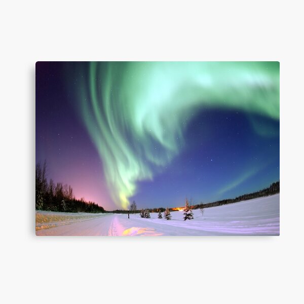 Winter River Northern Lights Aurelia Borealis Canvas Wall Art Picture Print