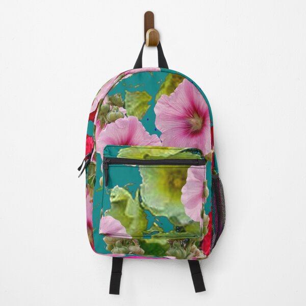 Item preview, TEAL COLOR PINK HOLLYHOCKS FLORAL GARDEN ABSTRACT ART designed and sold by sharlesart.