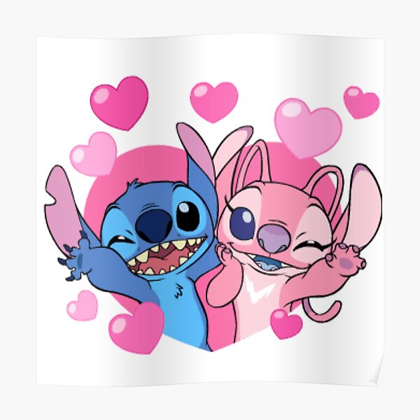 Poster Stitch And Angel Siluetas Rosas Y Azules Lilo Y Stitch De Panda Monium Redbubble