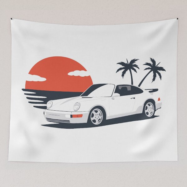 Item preview, Beach Sunset with German aircooled sports car - light background designed and sold by ApexFibers.