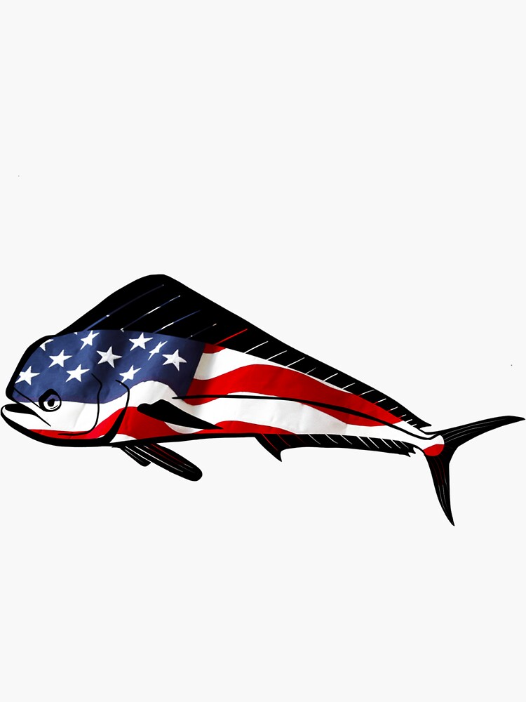 AMERICAN FLAG MAHI Mahi Dorado Dolphin fish fishing sticker decal