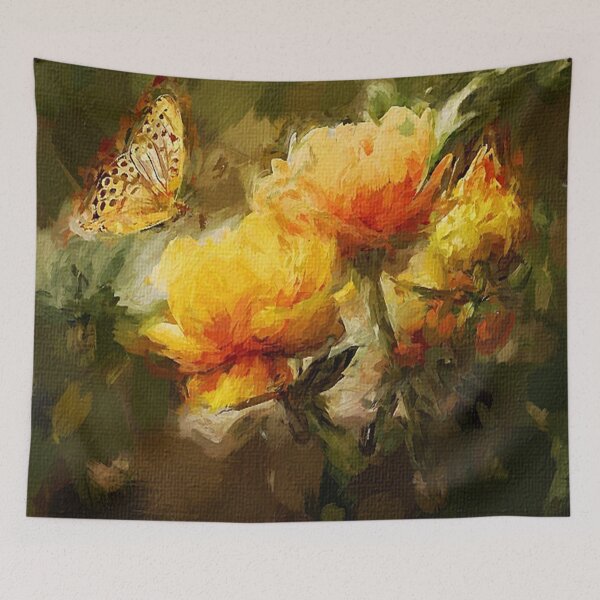 Item preview, Orange Flowers With Butterfly Colorful Bloossom Artwork Painting designed and sold by tee4shirt.