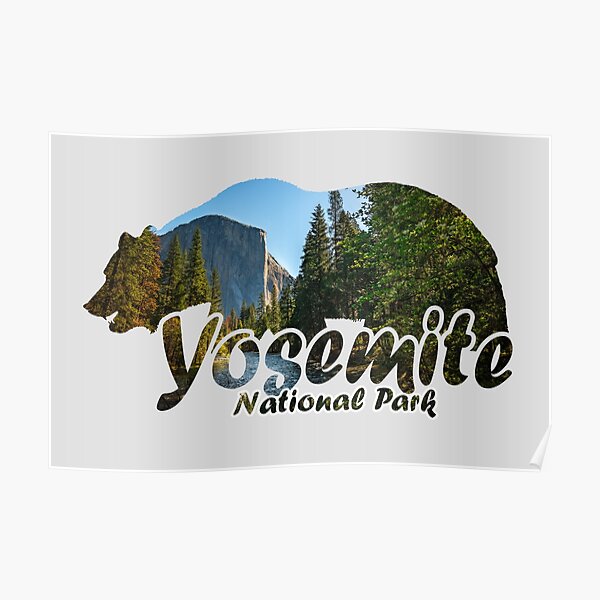 Yosemite National Park California Half Dome El Capitan Bear Silhouette Poster