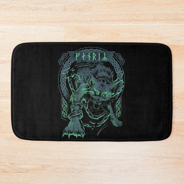 Item preview, Fenrir Wolf Norse Futhark Runes Viking Mythology Ragnarok Green designed and sold by BluePagan.