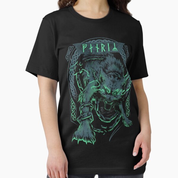 Item preview, Fenrir Wolf Norse Futhark Runes Viking Mythology Ragnarok Green designed and sold by BluePagan.
