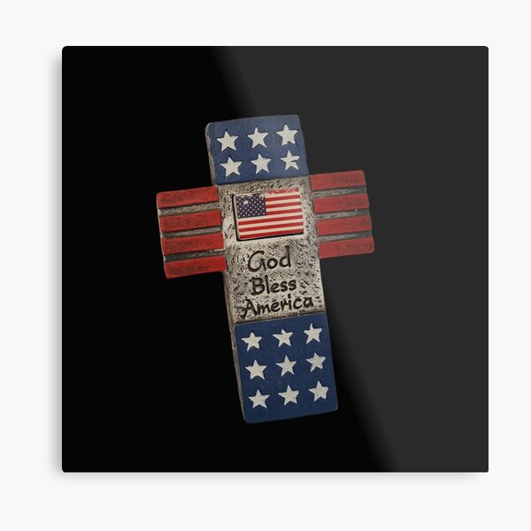 Vintage God Bless America Typography and Cross illustration Metal Print