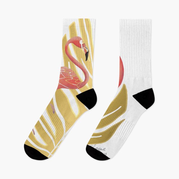 Item preview, Flamingos on Gold Monstera Leaf designed and sold by Old Urban Farmhouse Design Studio.