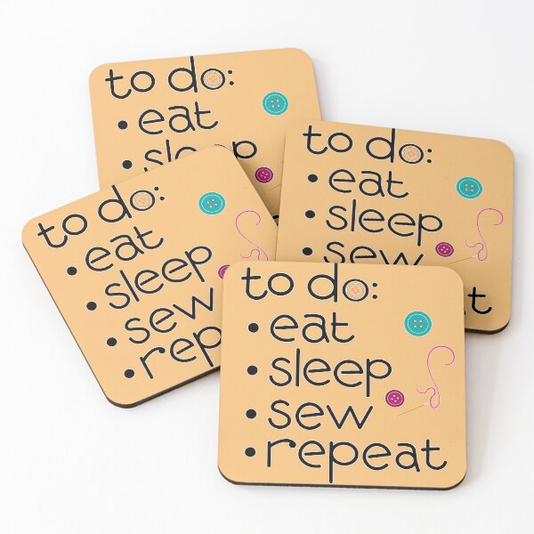 Item preview, Calling all sewists! Eat Sleep *Sew* Repeat, with Needle, Thread, Buttons icons on dusky yellow designed and sold by Susan Marie Williams.