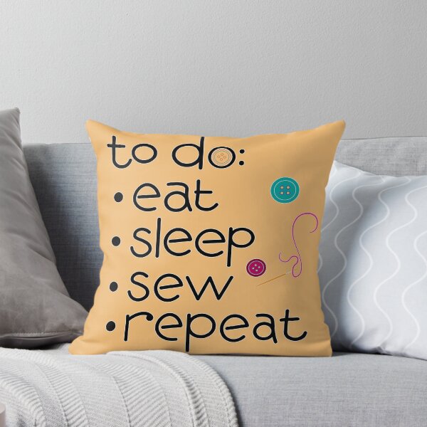 Item preview, Calling all sewists! Eat Sleep *Sew* Repeat, with Needle, Thread, Buttons icons on dusky yellow designed and sold by Susan Marie Williams.