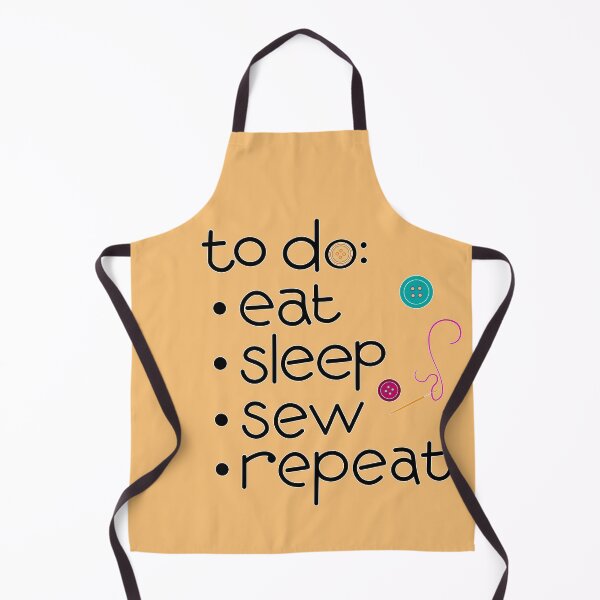 Item preview, Calling all sewists! Eat Sleep *Sew* Repeat, with Needle, Thread, Buttons icons on dusky yellow designed and sold by Susan Marie Williams.