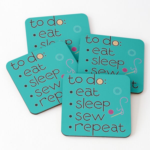 Item preview, Calling all sewists! Eat Sleep *Sew* Repeat, with Needle, Thread, Buttons icons on ocean green designed and sold by Susan Marie Williams.