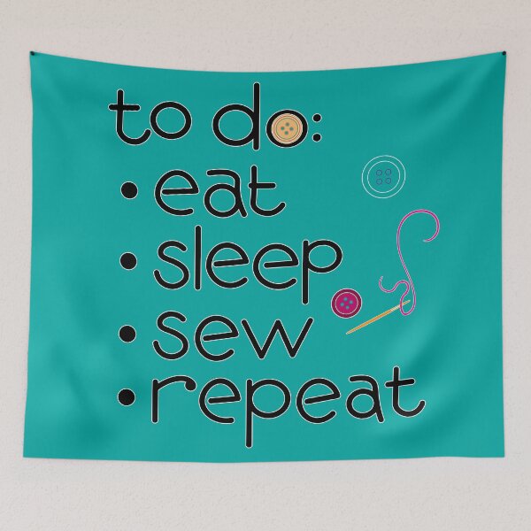 Item preview, Calling all sewists! Eat Sleep *Sew* Repeat, with Needle, Thread, Buttons icons on ocean green designed and sold by Susan Marie Williams.