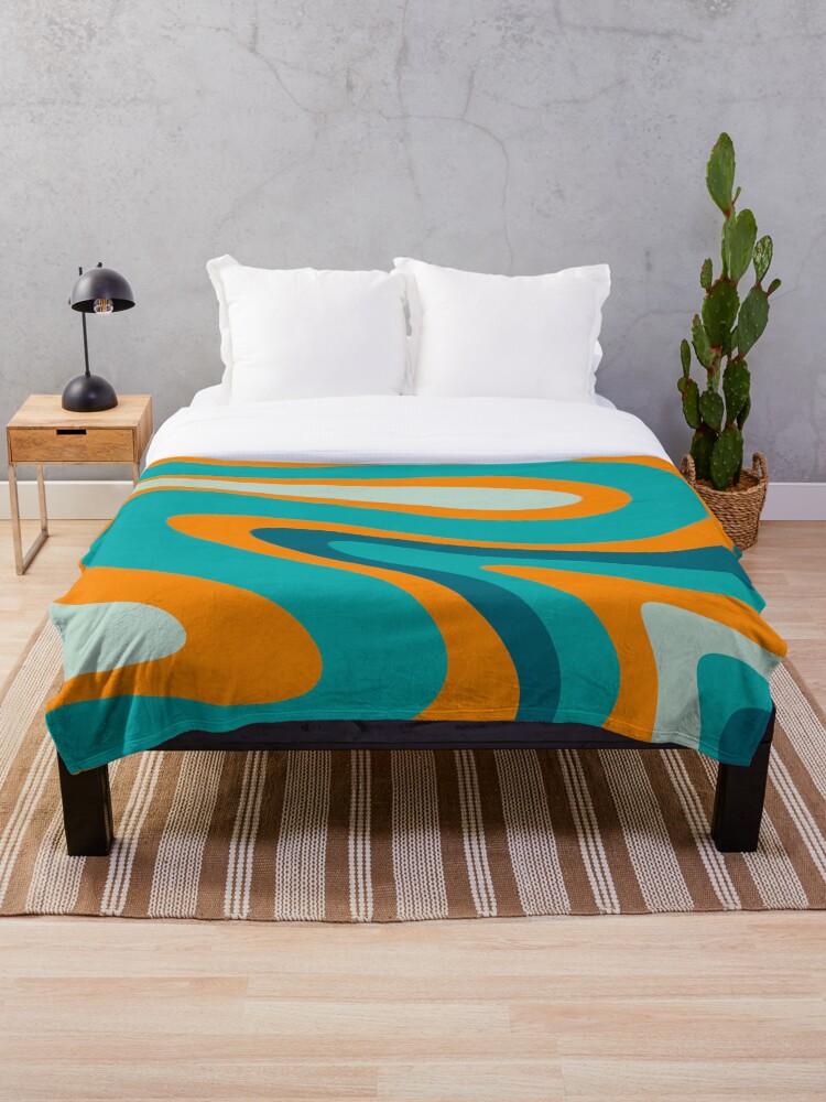 Retro Modern Swirls Abstract Pattern in Turquoise Teal Orange Throw Blanket