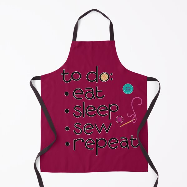 Item preview, Calling all sewists! Eat Sleep *Sew* Repeat, with Needle, Thread, Buttons icons on rich burgundy designed and sold by Susan Marie Williams.