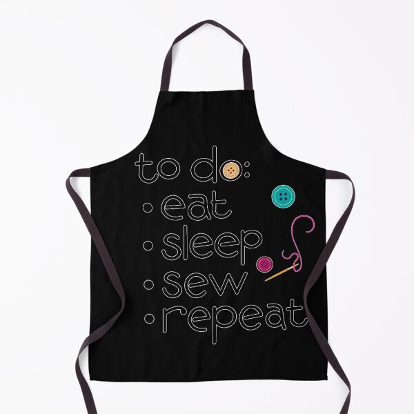 Item preview, Calling all sewists! Eat Sleep *Sew* Repeat, with Needle, Thread, Buttons icons on black designed and sold by Susan Marie Williams.