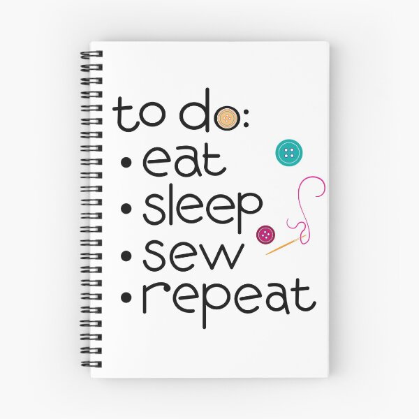 Item preview, Calling all sewists! Eat Sleep *Sew* Repeat, with Needle, Thread, Buttons icons on white designed and sold by Susan Marie Williams.