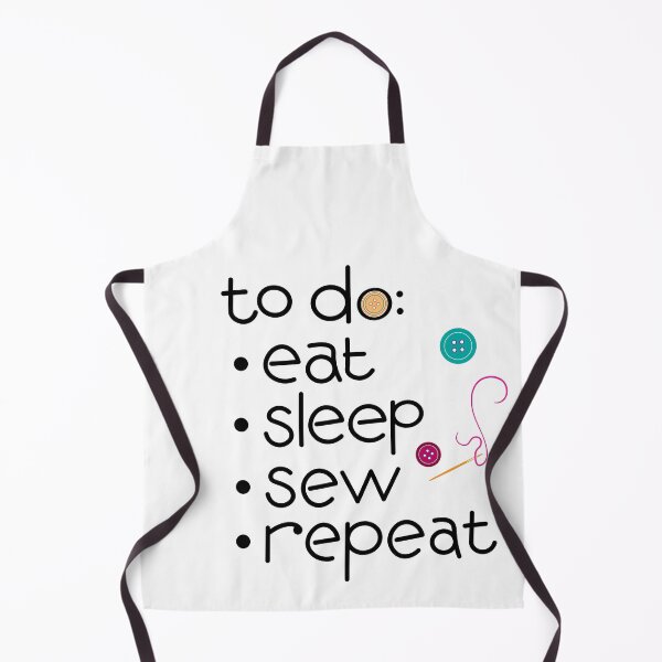 Item preview, Calling all sewists! Eat Sleep *Sew* Repeat, with Needle, Thread, Buttons icons on white designed and sold by Susan Marie Williams.