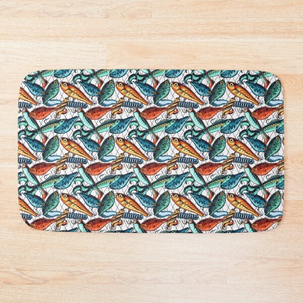 Aperçu de l'œuvre Gone Fishing Lure et Fish Net Pattern créée et vendue par oliviaspaper.