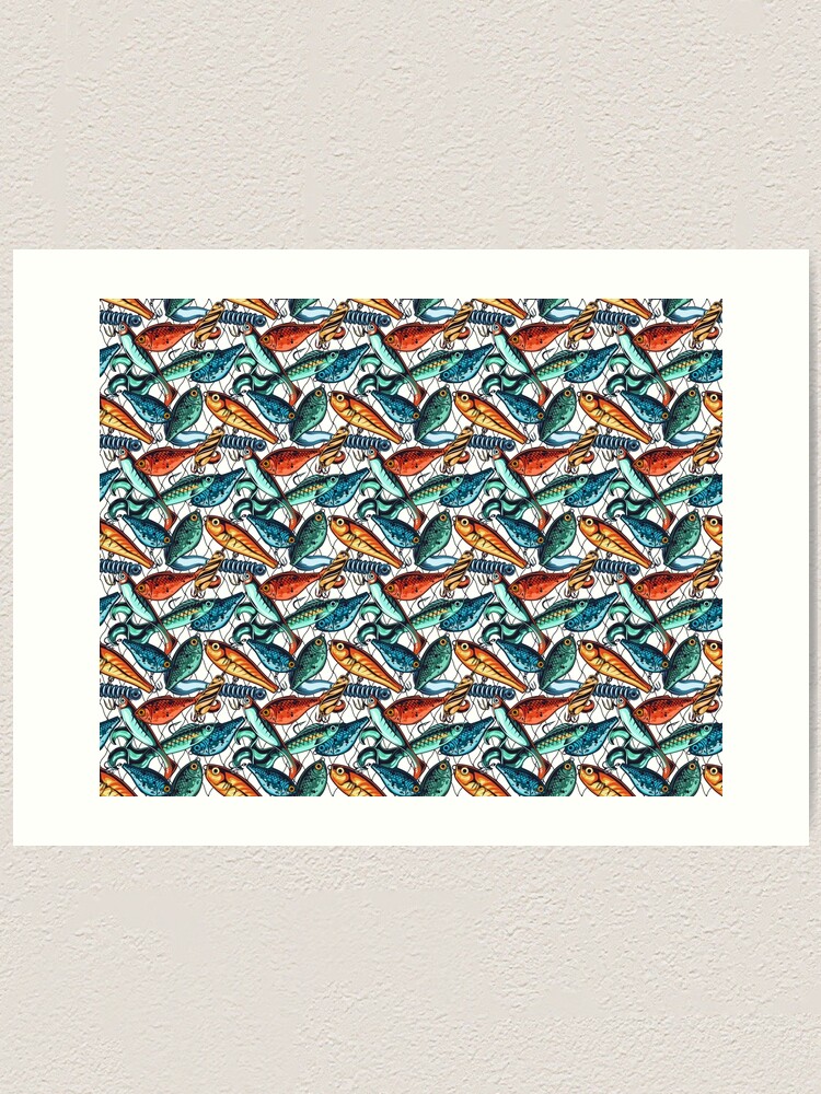 Gone Fishing Lure and Fish Net Pattern Art Print for Sale by oliviaspaper