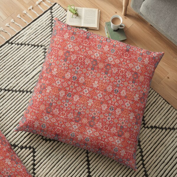 Orange Floral Traditional Vintage Bohemian Moroccan Style Floor Pillow